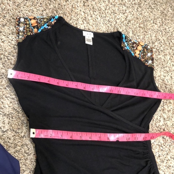 Cache Dress Size Medium Black Coral Bronze Turquoise Beaded Ruched Sheath - Picture 10 of 11